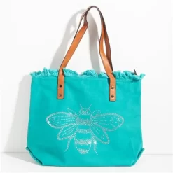 Sassy Duck - Bee-Cause Washed Canvas Tote Turquoise