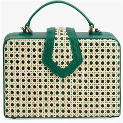 Mehry Mu - Fey Box Leather & Rattan Bag Emerald Green