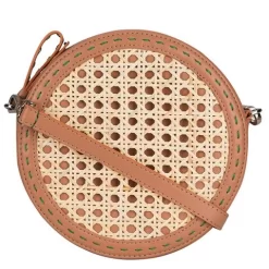 Mehry Mu - Tambourine Crossbody Leather & Rattan Bag Latte