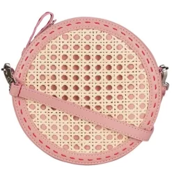 Mehry Mu - Tambourine Crossbody Leather & Rattan Bag Pink