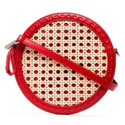 Mehry Mu - Tambourine Crossbody Leather & Rattan Bag Red