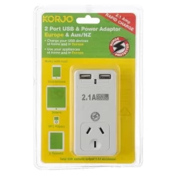 Korjo - Two Port USB Adaptor Plug For Australia And Europe